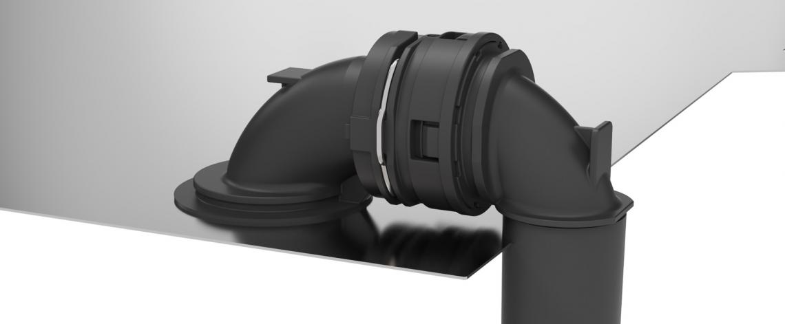 Plastic end-piece Flex-to-bond  designed for bonding on cooling plates